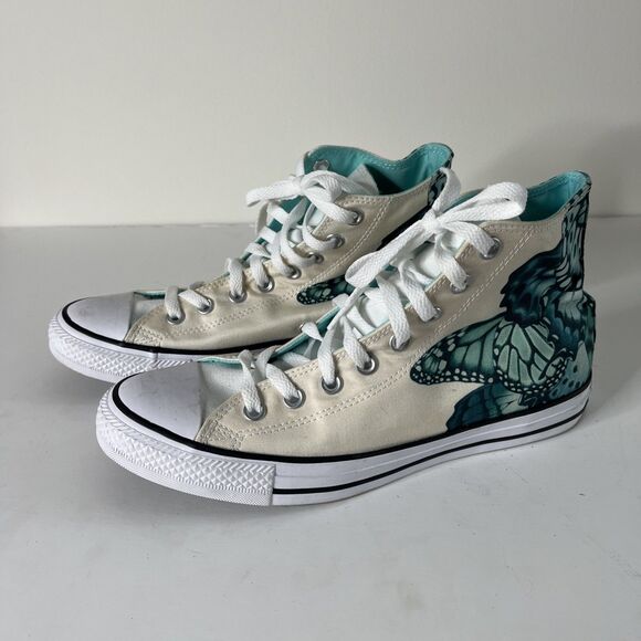Converse Unisex Chuck Taylor All Star Hi Top Womens 10 Turquoise Butterfly Print - Picture 1 of 9
